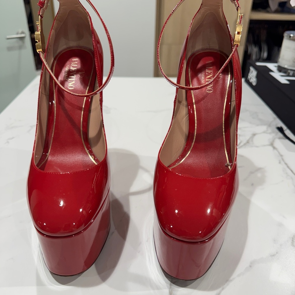 Valentino Garavani Red Patent Platform Mary Jane Pumps with Ankle Strap - Picture 2 of 6
